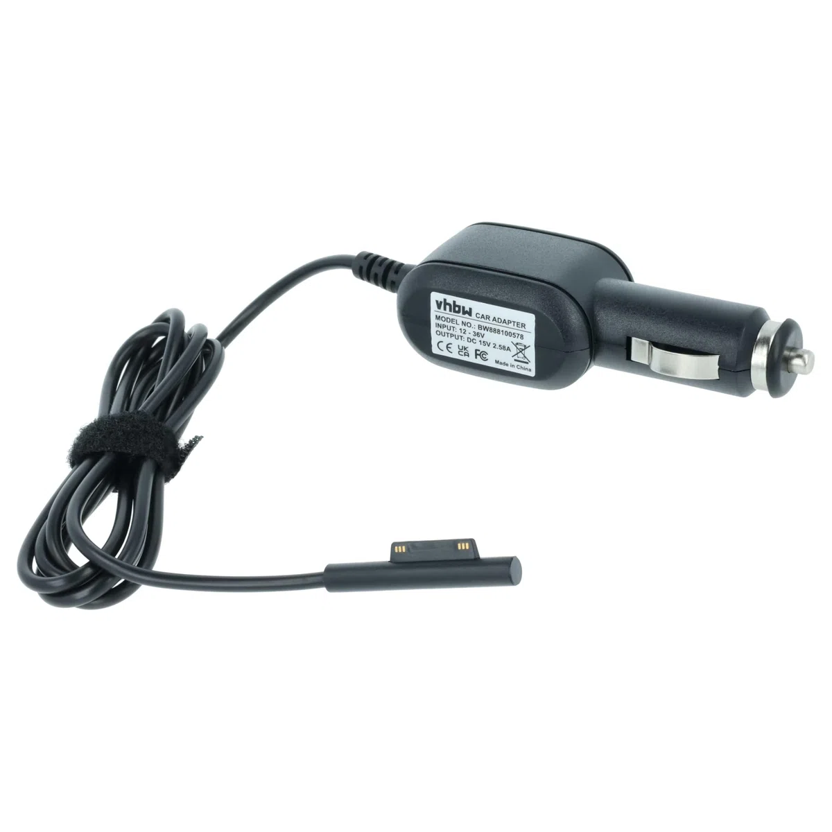 vhbw Chargeur Allume-Cigare Compatible avec Microsoft Surface Pro 4, Pro 6, Pro 7, Pro X Ordinateur Portable, Tablette - Chargeur 12V Noir 2.58 A