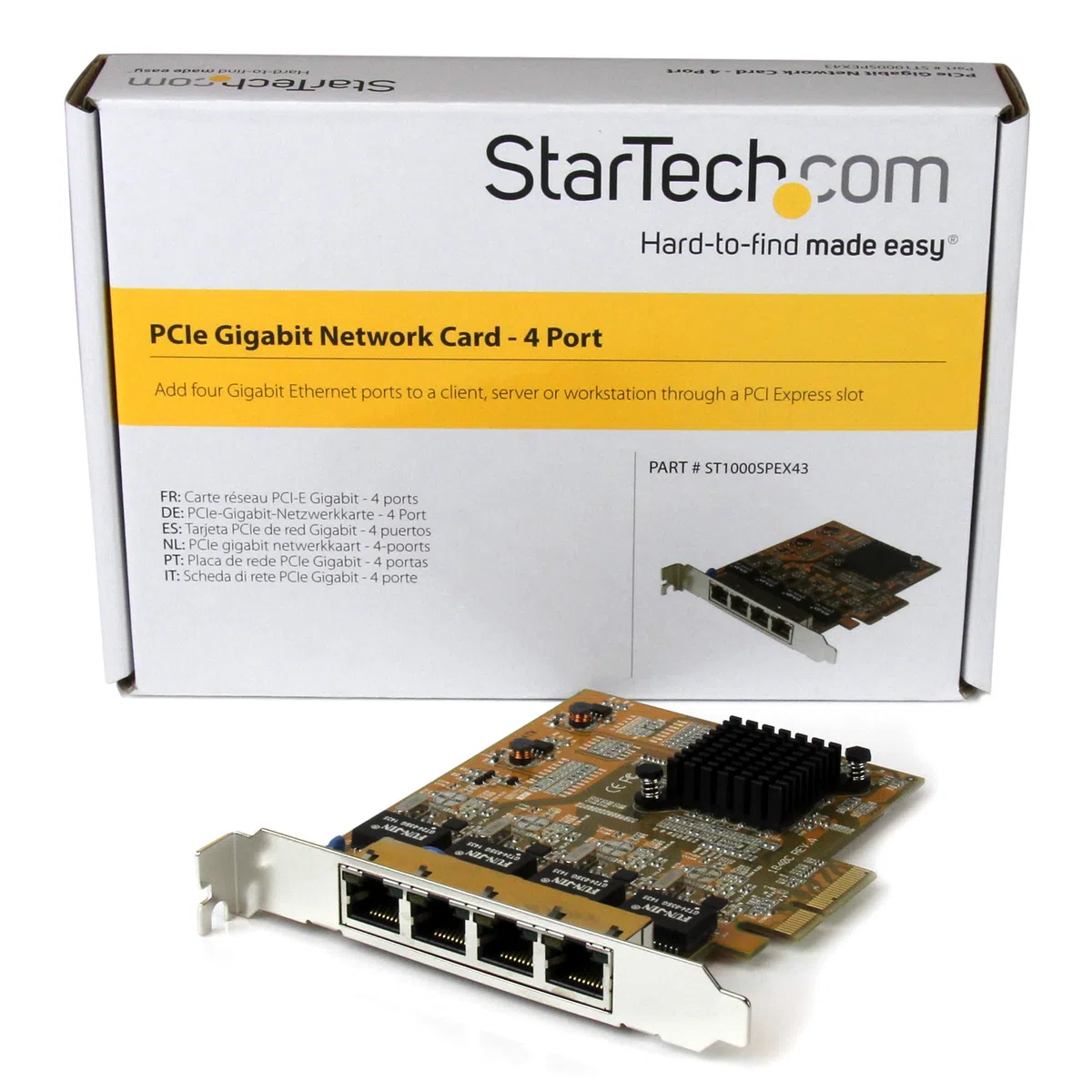 StarTech.com Carte réseau PCI Express à 4 ports Gigabit Ethernet avec chipset Realtek RTL8111G - Adaptateur NIC PCIe GbE (ST1000SPEX43)