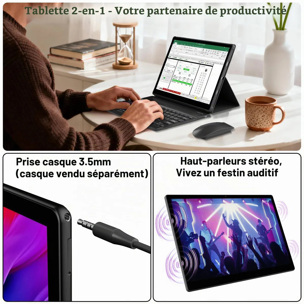 Tablette 14 Pouces Android 16 Tablette avec 4G LTE/5GWLAN/11580mAh/36GB+512GB/OctaCore/13MP+8MP/GMS,Étui,Tablet avec Clavier,Noir