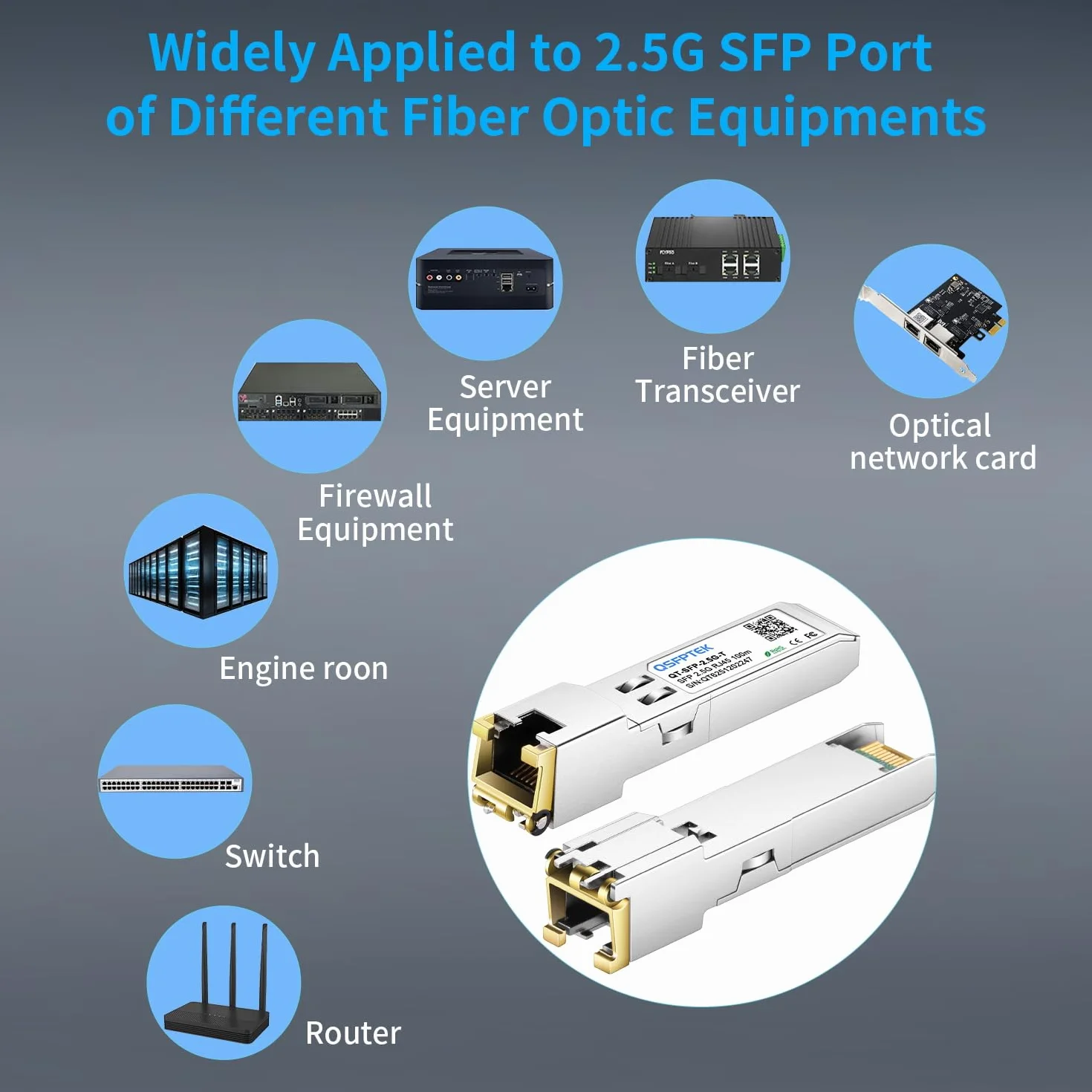 QSFPTEK 2.5GBASE-T SFP vers RJ45 Transceiver Compatible avec Cisco SFP-2.5G-T, Ubiquiti, MikroTik, TP-Link Switch/Routers, jusqu'à 100m (Doit être Connecté au Port 2.5G)