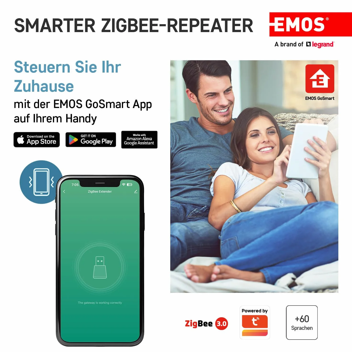 EMOS GoSmart Mini Amplificateur de Signal ZigBee Smart Home USB 3.0 Compatible avec Tuya, Smart Life, Hub ZigBee Requis