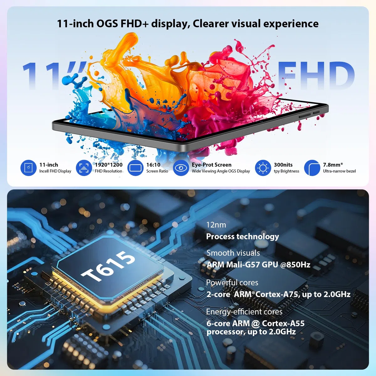 Tablette 11 Pouces Android 16 Tablet Tactile avec 5G WLAN,Octa-Core,36GB+256GB/TF 1TB/8000mAh/13MP+8MP/GPS/GMS,BT5,Tablette avec Clavier,Noir