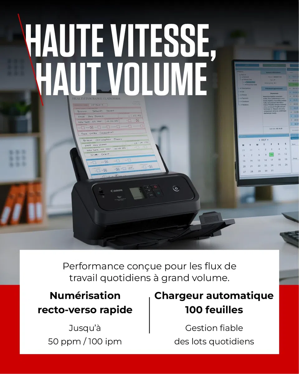 Canon imageFORMULA DR-C350 Scanner de Documents A4 | Design Ultra Compact et Traitement d’Image Avancé pour Le Bureau | Chargeur 100 Pages | Canon CaptureOnTouch Pro