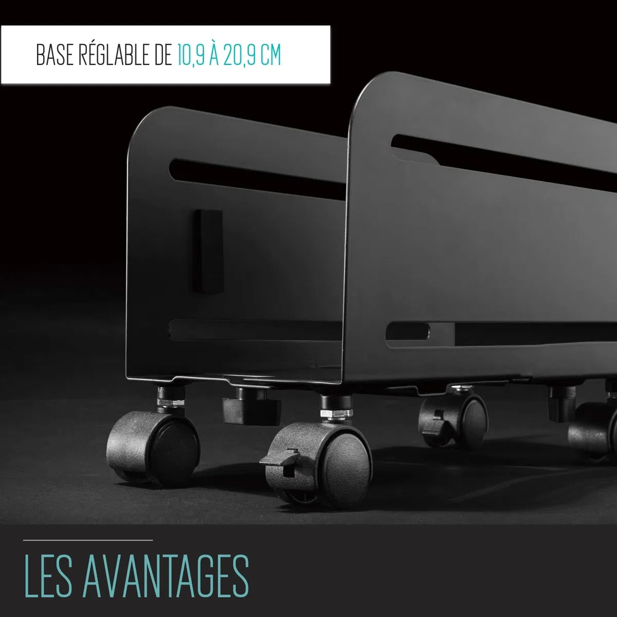 Ewent EW1291 Support pour Ordinateur de Bureau, Support PC avec Roues, Protège de la Poussière et de la Saleté - pour la Maison et Le Bureau, Base Réglable avec 4 Roues Pivotantes, Noir