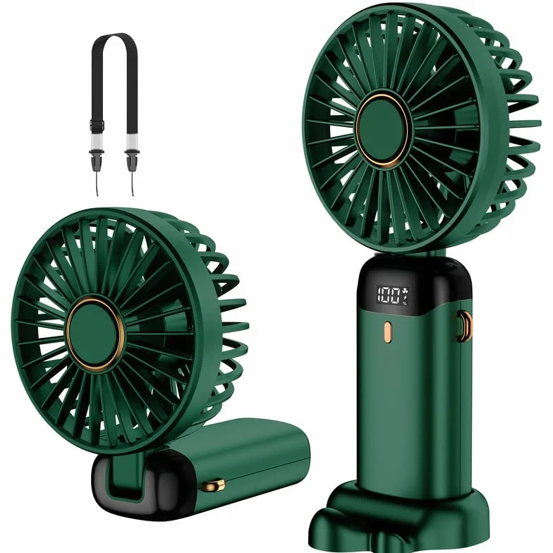 Mini ventilateur portable rechargeable par USB, 5 vitesses avec cordon et base, batterie intégrée de 4200 mAh, pliable pour bureau, extérieur, maison, école