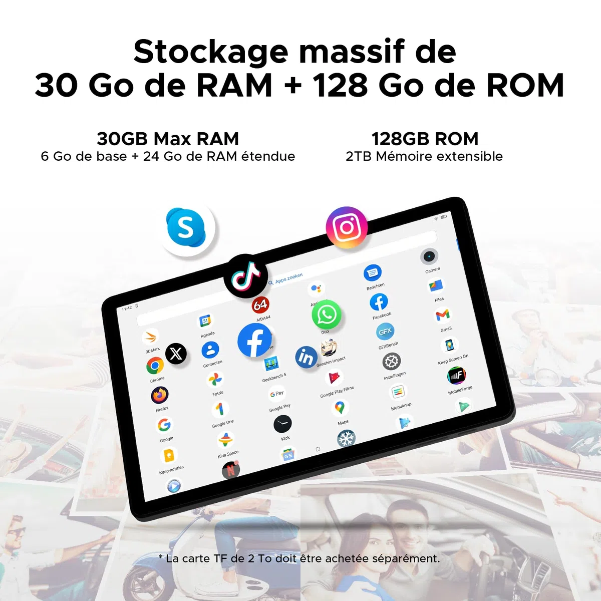 Tab A9 Pro+ Tablette Android 16, Tablette 11 Pouces avec Clavier, 30Go RAM+128Go ROM Ext.2To, Écran IPS 90Hz, 8580mAh, Octa-Core T7200, Gemini AI, 13MP+5MP, WiFi5, GPS, Face ID, OTG