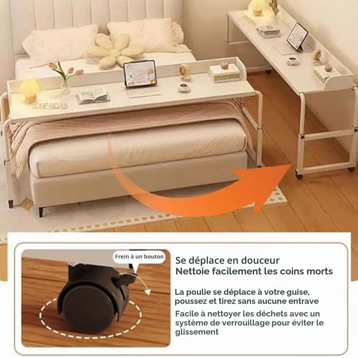 Table De Lit Médicale à Roulettes Pliable Pour Ordinateur Portable Debo - Couleur Bois