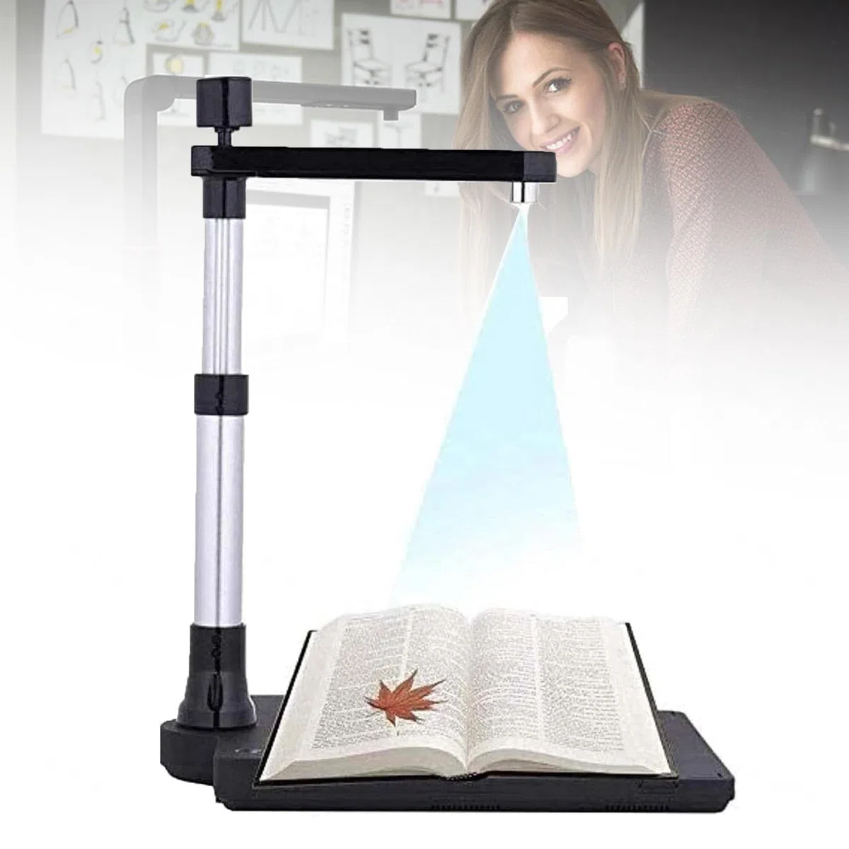 Scanner de documents et de livres, A3/A4 USB haute vitesse avec 2 lumières LED, technologie OCR, double objectif 10 MP et 2 MP pour l'archivage, l'école et le bureau