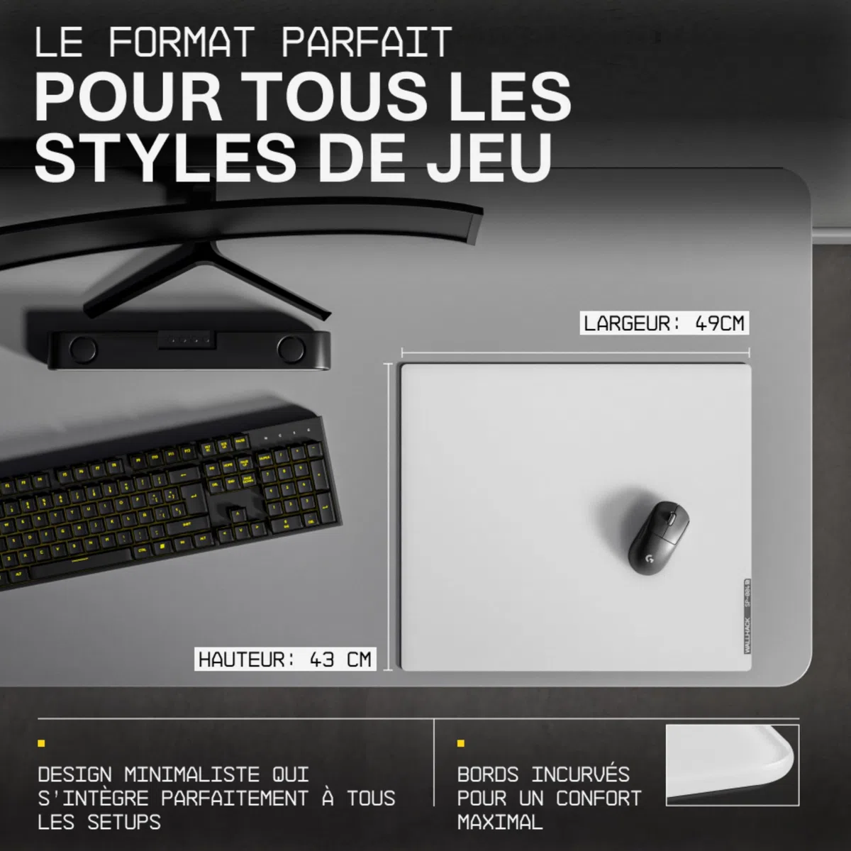 Wallhack 4.0 Tapis de Souris Gaming en Verre - Tapis de Souris Pro-Esport avec Surface Spécialisée pour la Vitesse et Le Contrôle avec Base en Silicone Intégrale - (SkyPAD Blanc, XL 43 cm x 49 cm)