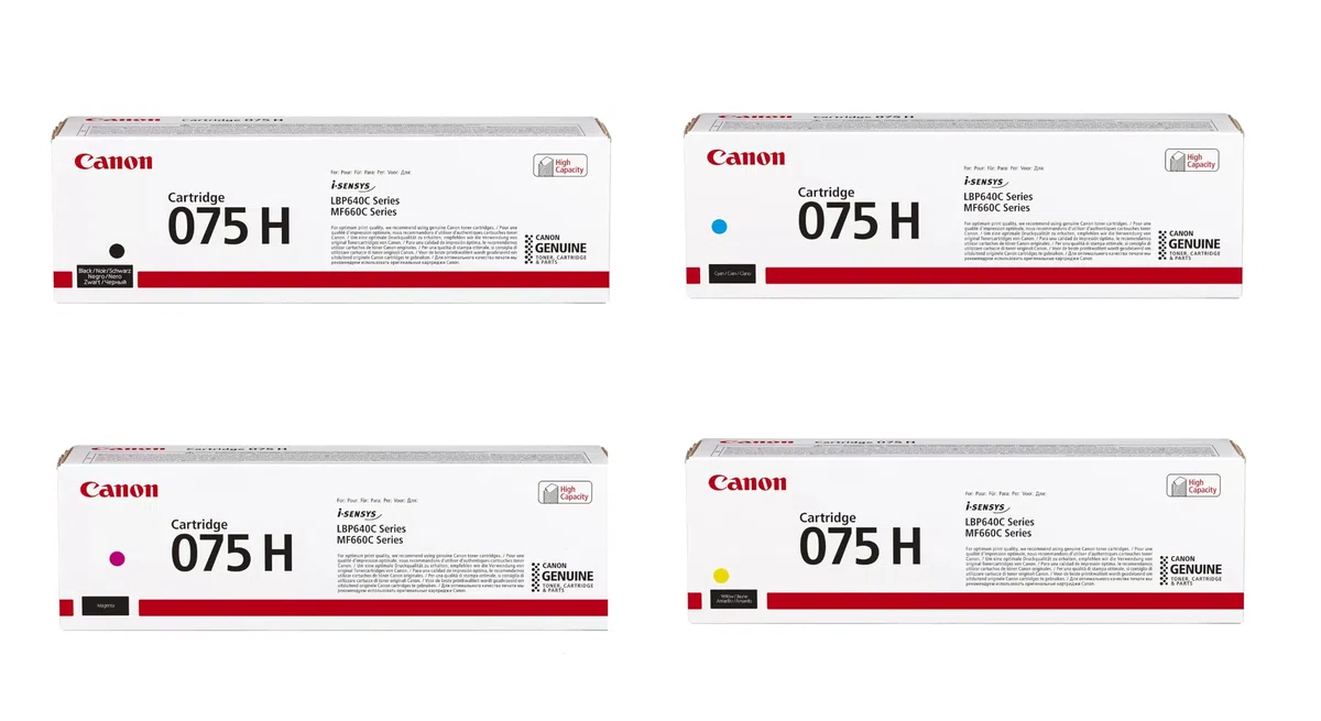 Canon Kit de Toners 075h Noir, Cyan, Magenta et Jaune Haute capacité XL (Multipack) pour imprimantes i-SENSYS LBP646Cdw, LBP647Cdw, MF664Cdw et MF667Cdw