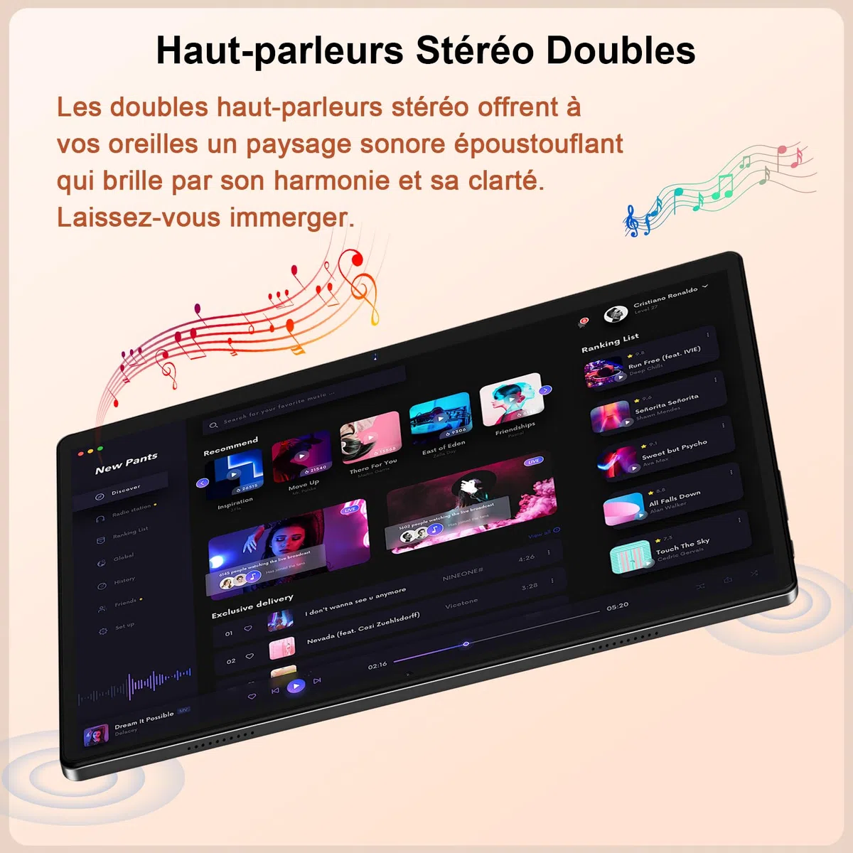 Tablette Android Tablet Tactile, 8000mAh, 128Go ROM/WiFi 5G/2.4G- Noir